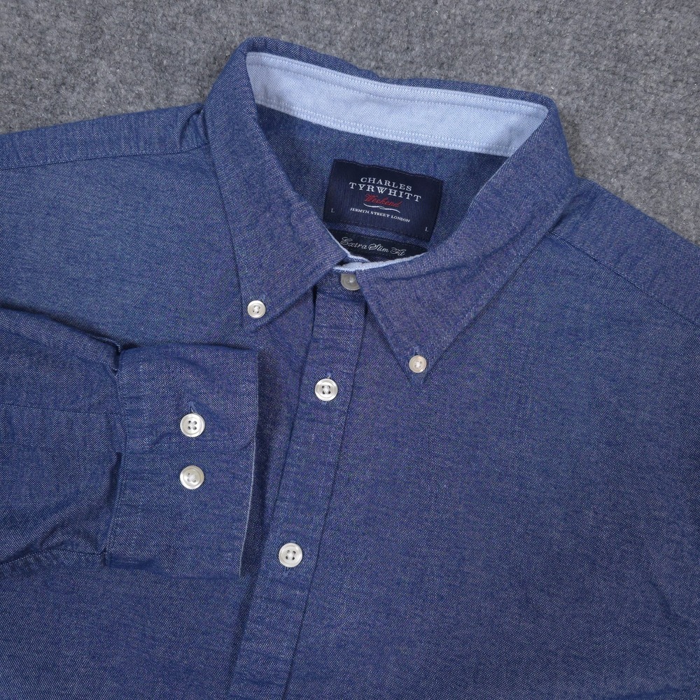 Charles Tyrwhitt Weekend Shirt Mens L Blue Extra Slim Fit Casual Button Down